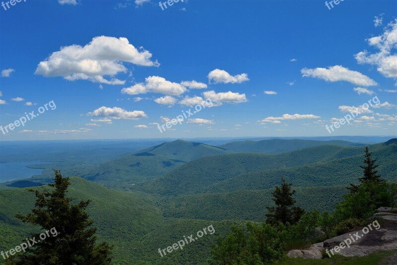 Mountainside Clouds View Trees Pine