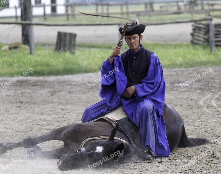 Puszta Horse Farm Hungary Equestrian Demonstration Prone Horse Seated Horseman