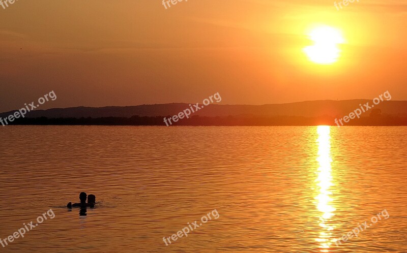 Summer Sunset Water Bathers Free Photos