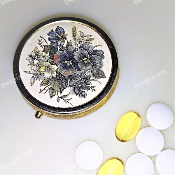 Pill Box Decorated Brass Tablets Medical