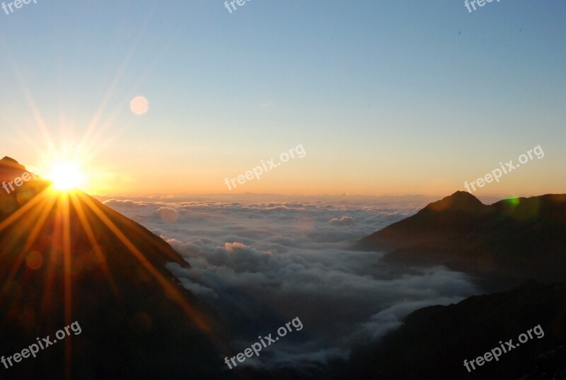 Dawn Mountains Sea Of Clouds Landscape Alps