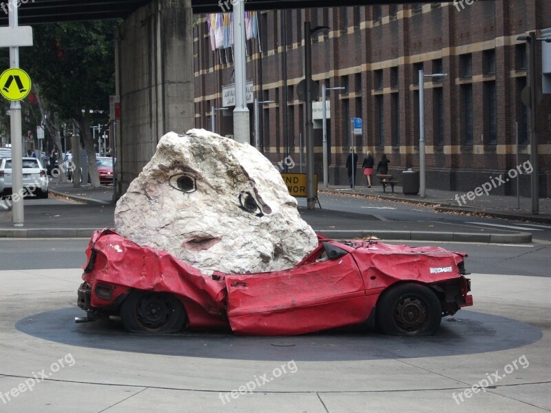 Stone In The Car Auto Stone Red Art