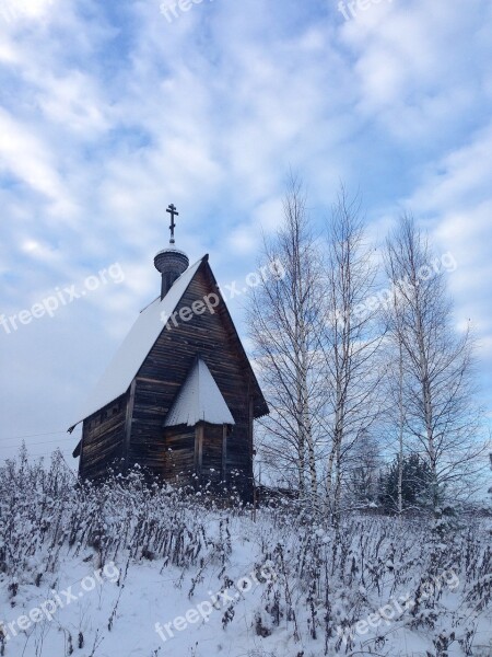 Church Chapel Winter Backwoods Countryside