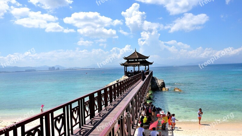 Beach Bridge Covered Bridge Blue Sky Cloud