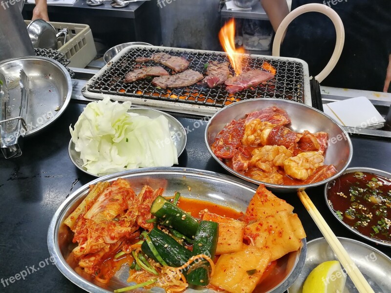 Bbq Korean Meat Kimchee Free Photos