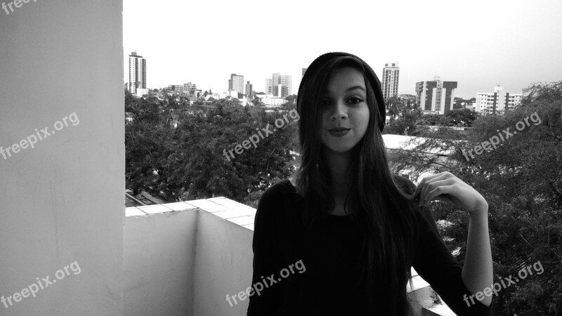 Black And White Girl Young Girl Balcony Balcony