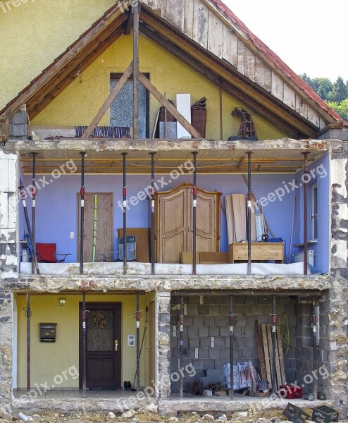 Crash Demolition Half Of The House Old Building Open