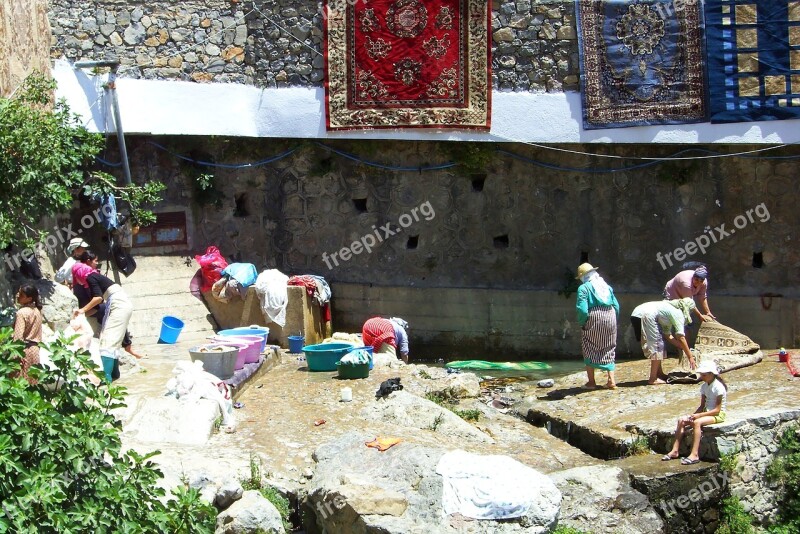 Chefchouen Wash Washing Women North Africa Morocco