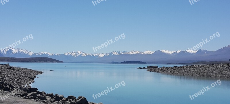 Lake Tekapo New Zealand Snow Capped Mountain