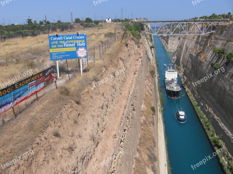 Corinth Canal The Ship Passage Tight Tug Free Photos