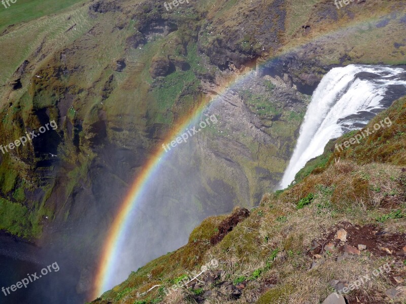 Iceland Waterfall Rainbow Skogafoss Free Photos