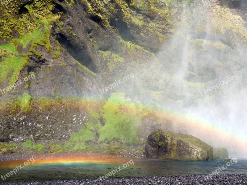 Rainbow Waterfall Skogafoss Iceland Free Photos