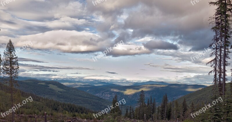 Landscape Sunset Clouds Trees Mountains