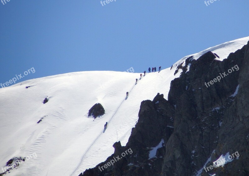 Mountains Climbing Skiers Height Winter