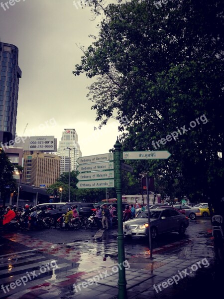 Road Signs Bangkok Rain Free Photos