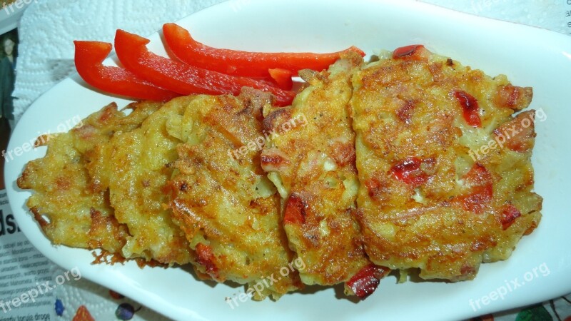 Potato Pancakes Paprika Eating Red Pepper Food