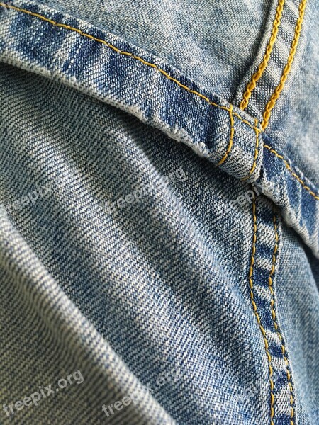 Jeans Fabric Blue Yellow Sewing