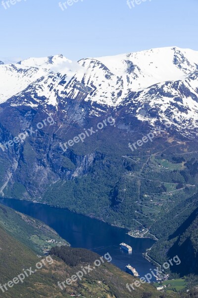 Norway Geiranger Fjord Water Landscape