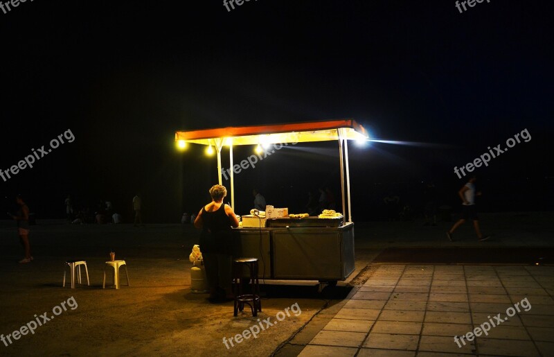 Sales Stand Shop Assistant Night Street Vending Road Stand