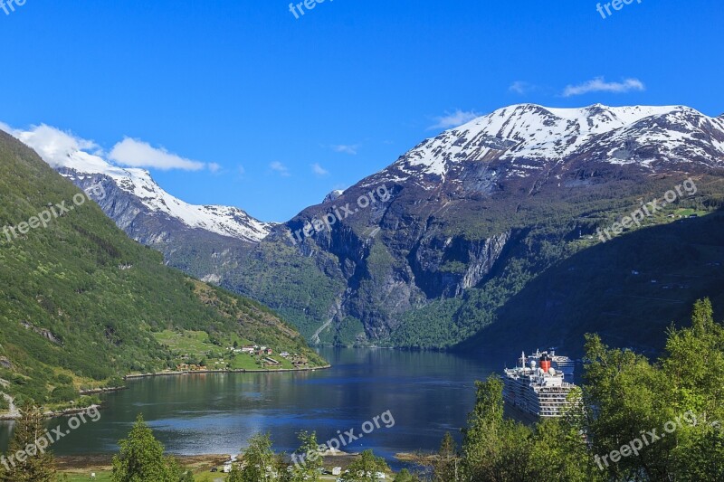 Norway Geiranger Fjord Water Landscape