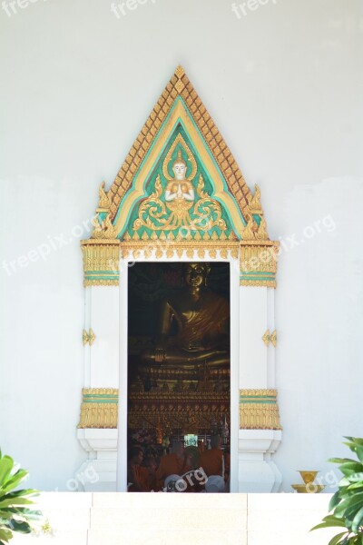 Church Door Entrance Measure Buddhism Thailand Temple