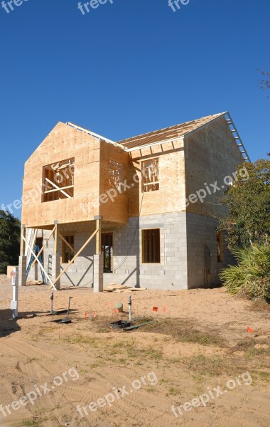 House Construction Site Frame Wood Construction