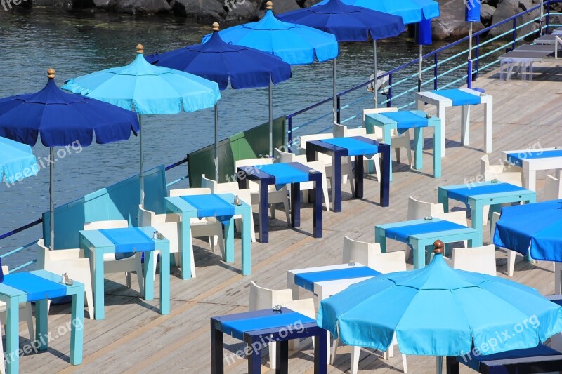 Sorrento Beach Umbrella Blue Panorama