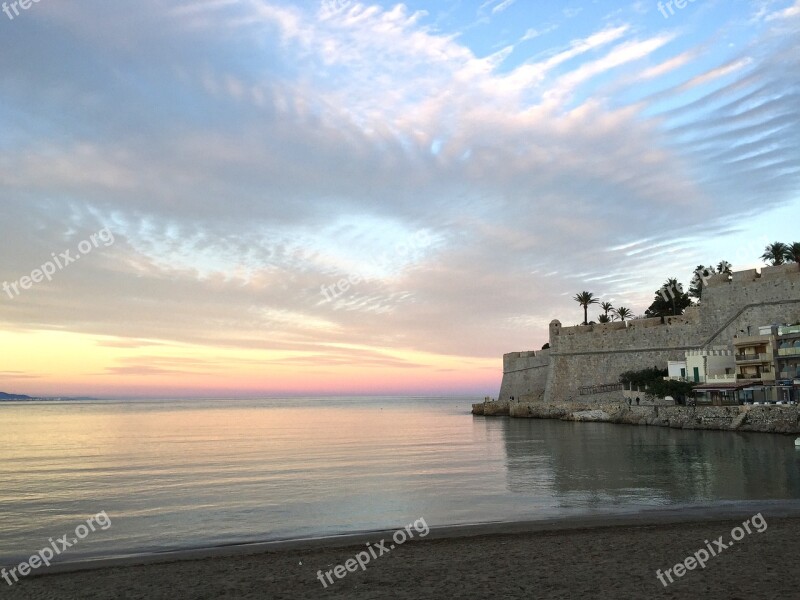 Sea Sunset Landscape Castle Peniscola