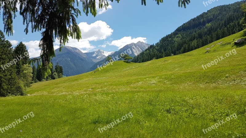 Alpine Meadow Mountains Landscape South Tyrol Sky