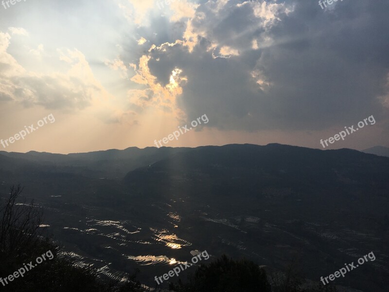 Clouds Skimming Day Terrace In Yunnan Province Free Photos