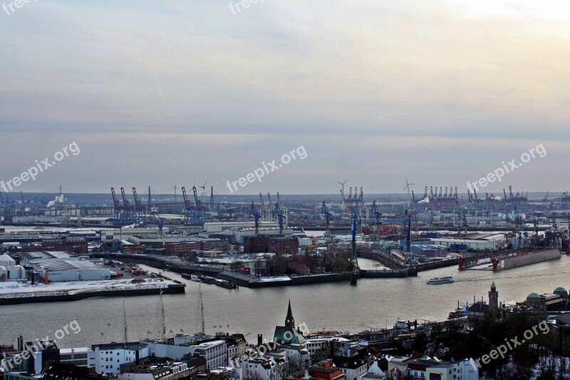 Hamburg Port Motifs Michel Panorama View From Michel