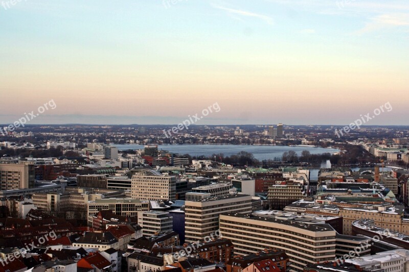 Alster Hamburg Panorama From Michel Abendstimmung