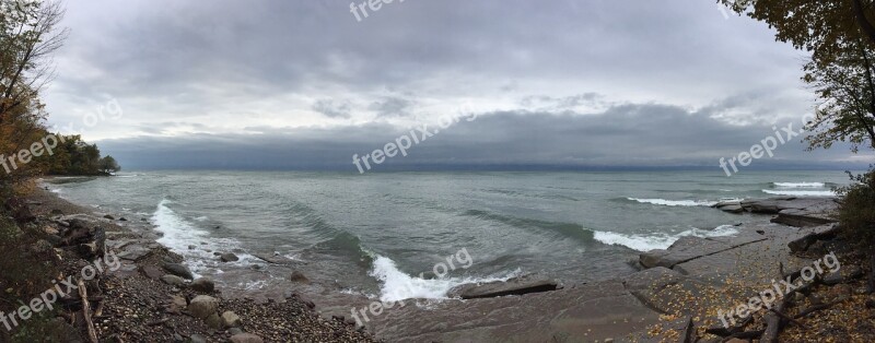 Waves Rocky Shore Autumn Sky Nature