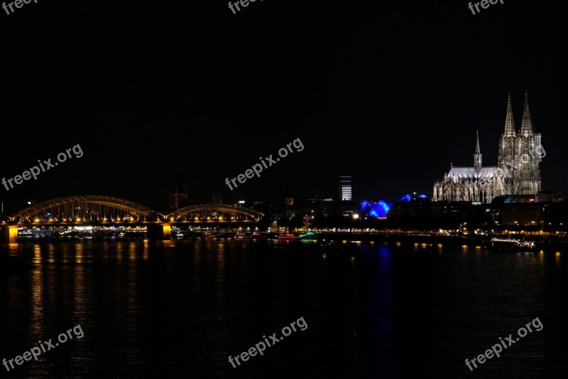 Cologne Night Hohenzollern Bridge Rhine Dom