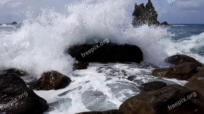 Sea Wave Water Stone Beach Rocky Bay