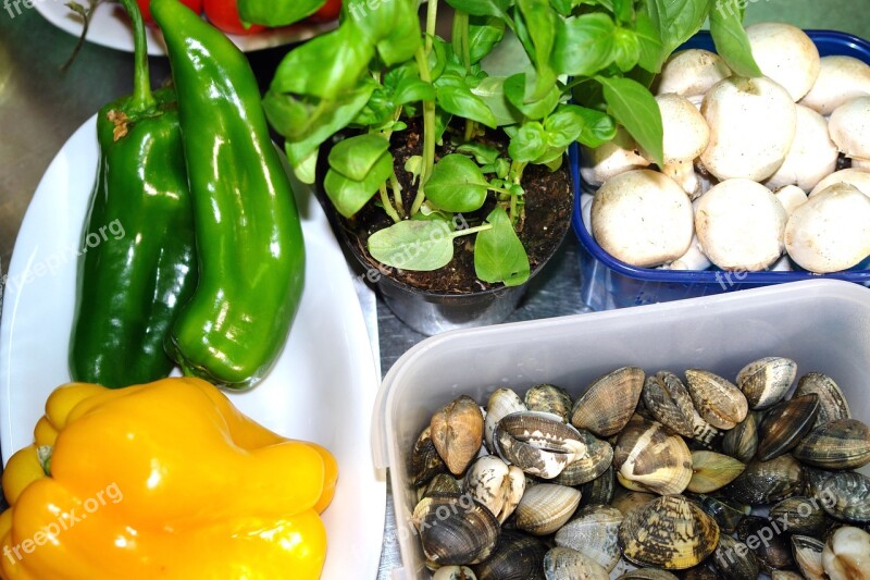 Vegetables Mushrooms Vongole Cooking Fresh