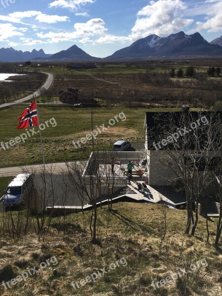 Flag Norway Norwegian Flag Landscape The Nature Of The