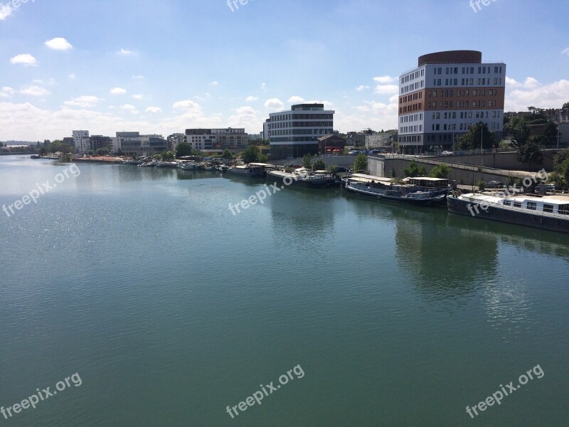 High Rise Buildings The River Seine Paris Lake Blue Sky