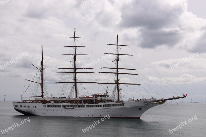 School Ship White Ocean Cloudscape