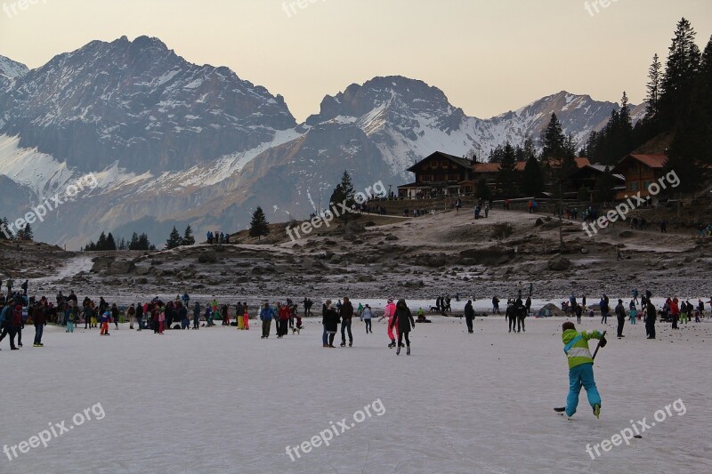 Lake Oeschinen Switzerland Nature Mountains Landscape