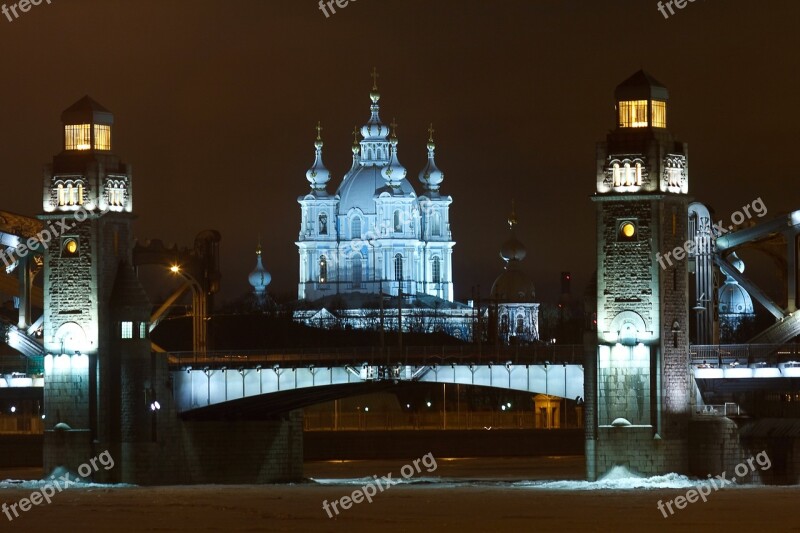 St Petersburg Russia Bridge Cathedral Night River