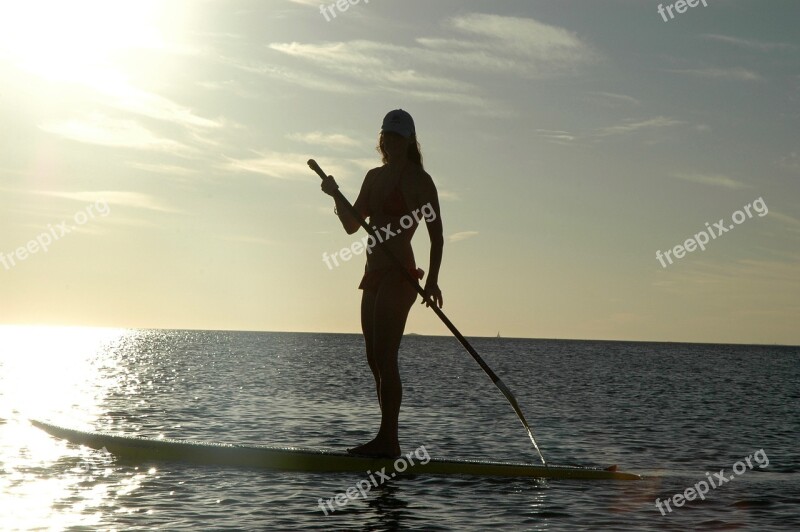 Standup Paddle Board Sunset Silhouette Water