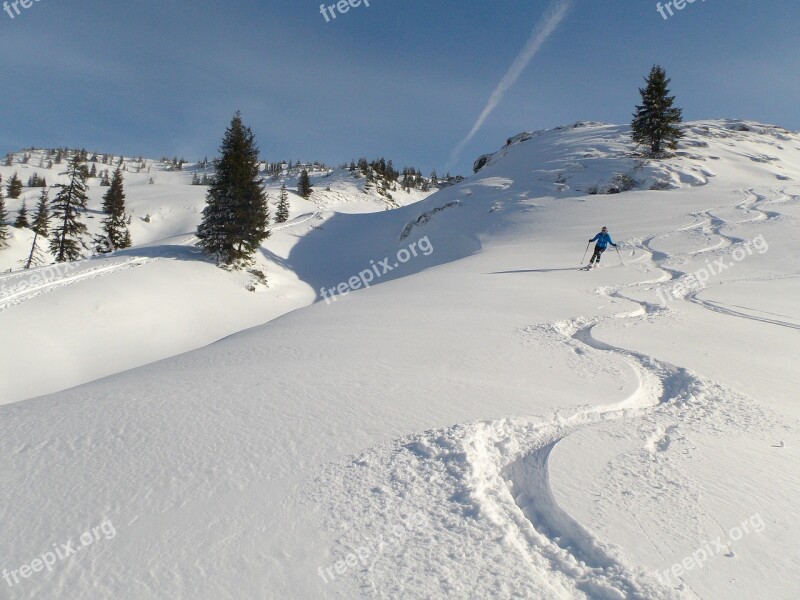 Winter Deep Snow Backcountry Skiiing Trace Landscape