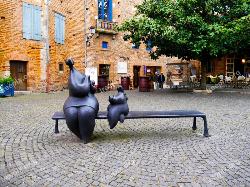 Bench Bank Mother Daughter Sculpture