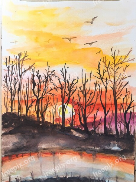 Hand-painted Watercolor The Scenery Free Photos