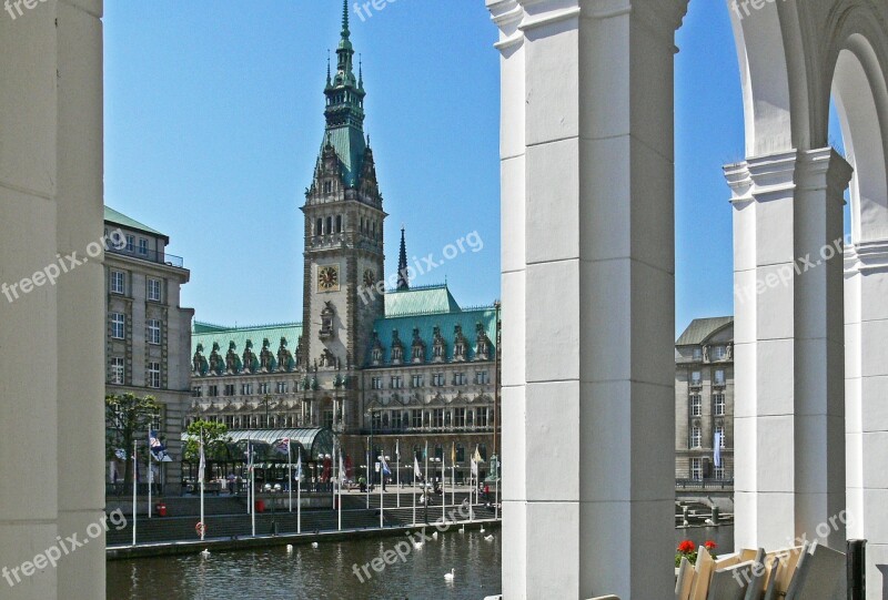 Hamburg Alsterarkaden By Looking Town Hall Alster