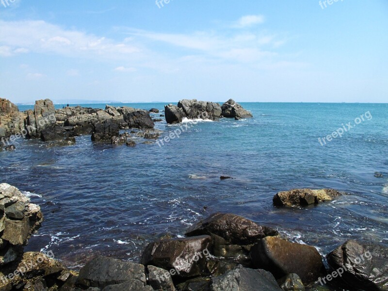 Sea Rock Waves Sky Rocky Beach