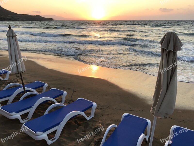 Sunset Sea Beach Sand Umbrellas