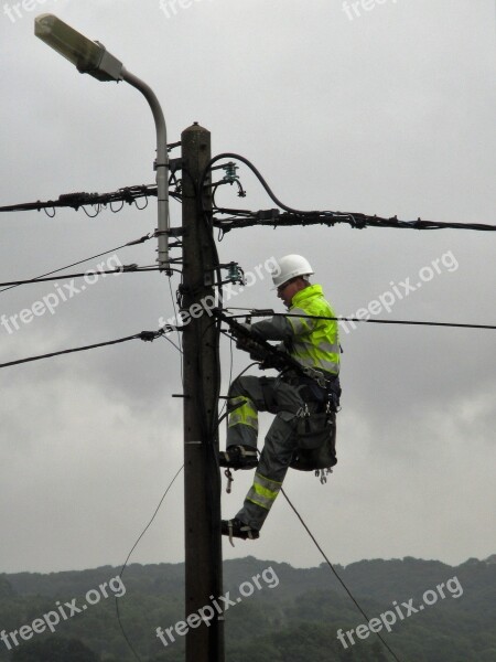 Power Pole Worker Electric Wires Street Lamp Free Photos