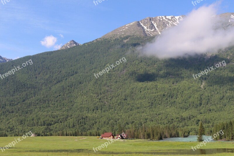 Snow Mountain Prairie The Scenery In Xinjiang Free Photos